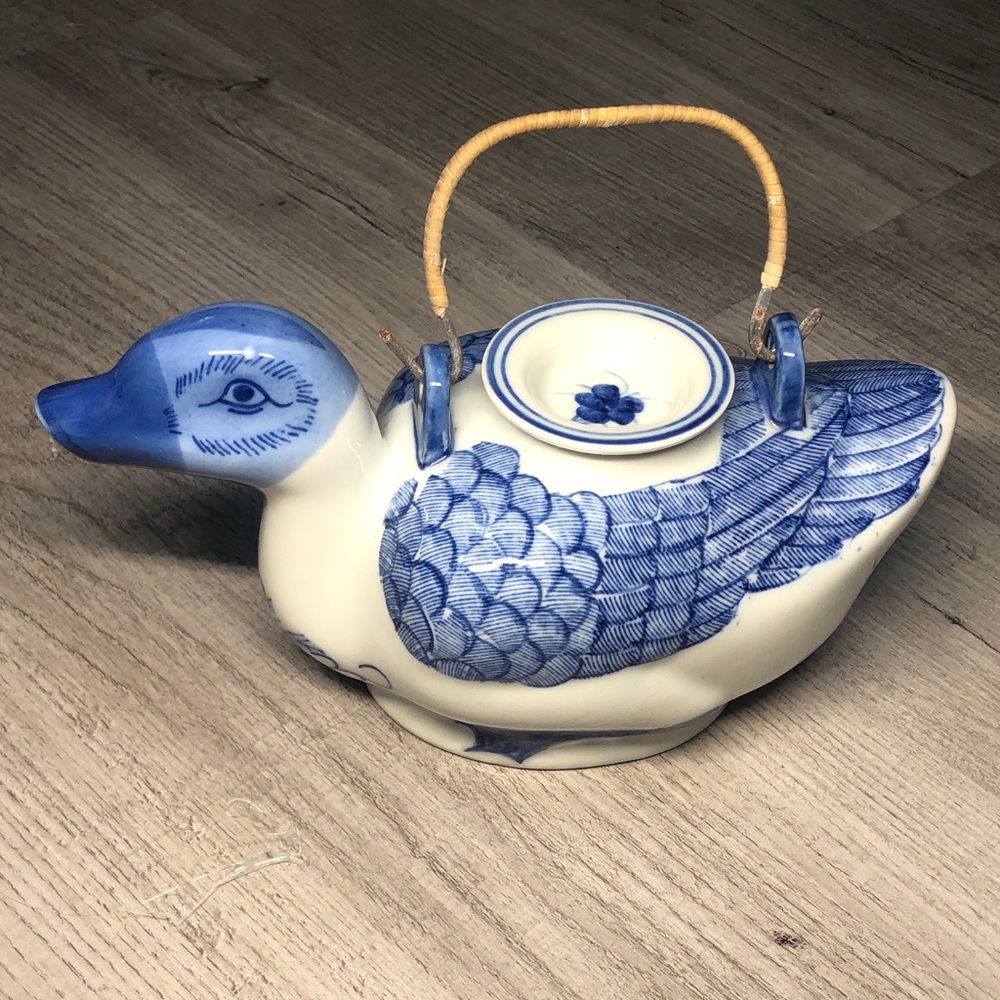 Blue and White Duck Teapot